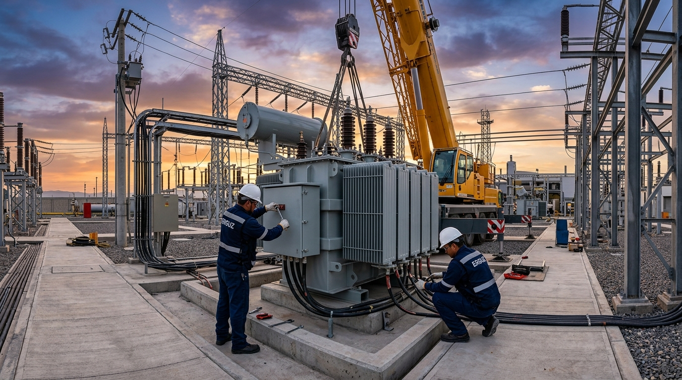 Instalación de transformadores eléctricos en planta industrial de Puebla